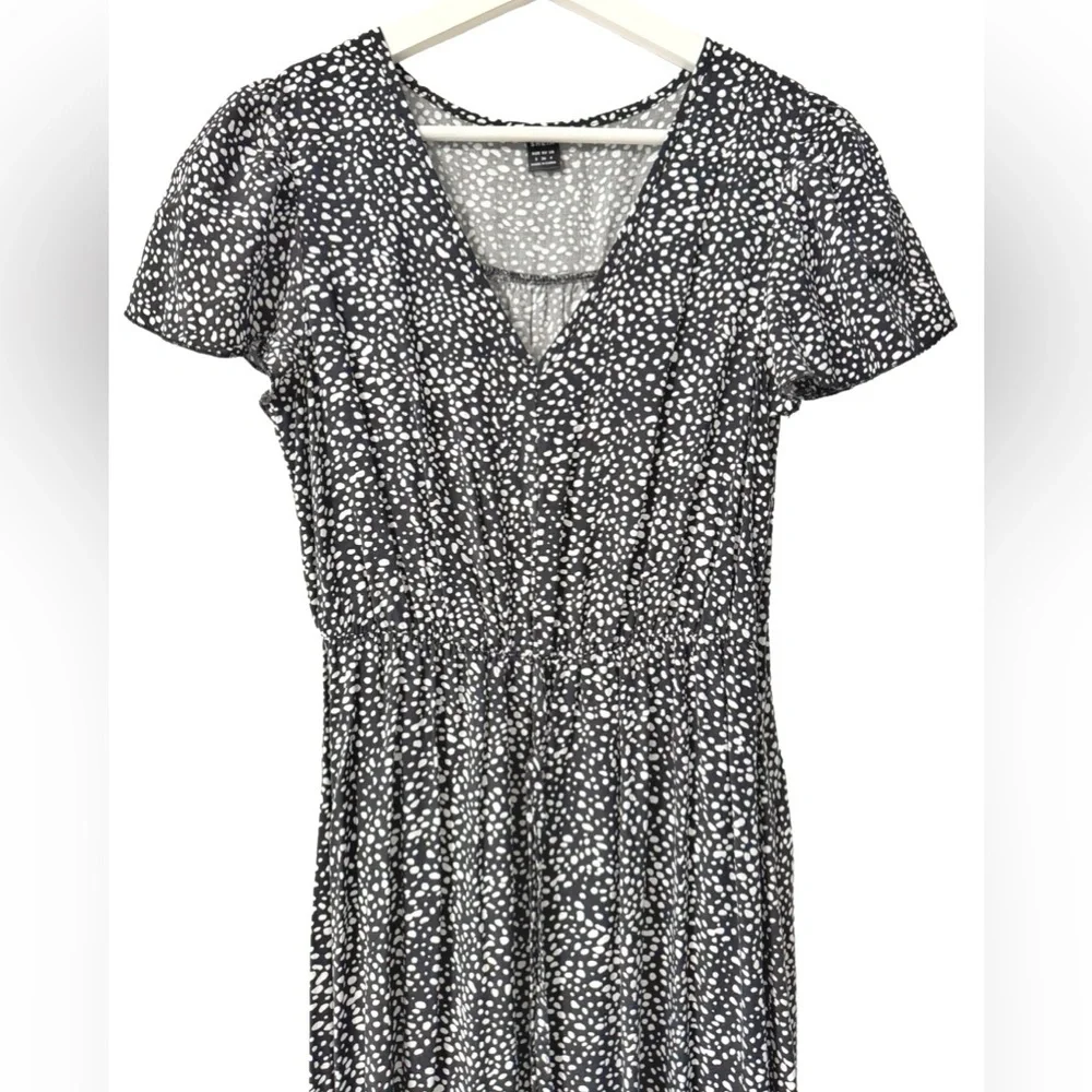 Fit and Flare Reverse Dalmatian Print Split Hem A-Line Dress Maxi S - Picture 4 of 7